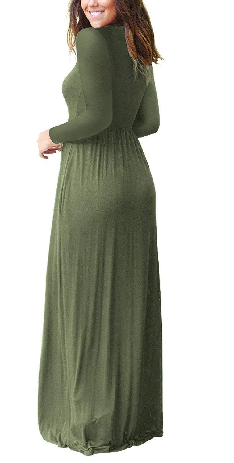 MISFAY Women's Long Sleeve Loose Plain Maxi Dresses Casual Long Dresses Pocket(Army Green,L) - Image 2